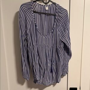 Old Navy Blue and White Striped V-Neck Tunic